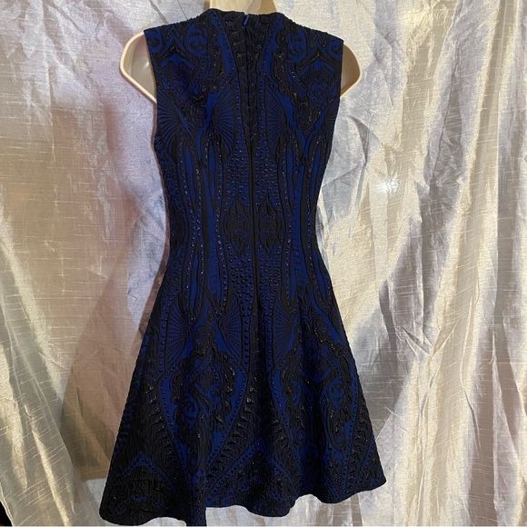 BCBGMaxAzria Hannelli woven evening dress, SZ 0, GUC, v-neck, fit/flare lined - Picture 5 of 14